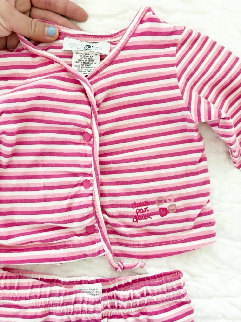 deux par deux Pink and White Striped matching Set with Headband 12m baby girl